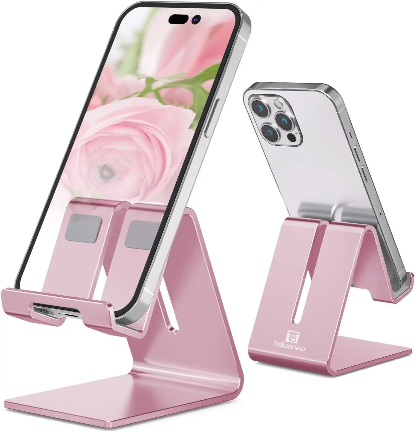 Phone Stand, Aluminum Phone Holder for Iphone 17 16 15 14 13 12 11 X 8 7 6 plus 5, Samsung, Suitable for All Smartphones, Adding a Touch of Style to Your Office Decor, Rose Gold ToBeoneer