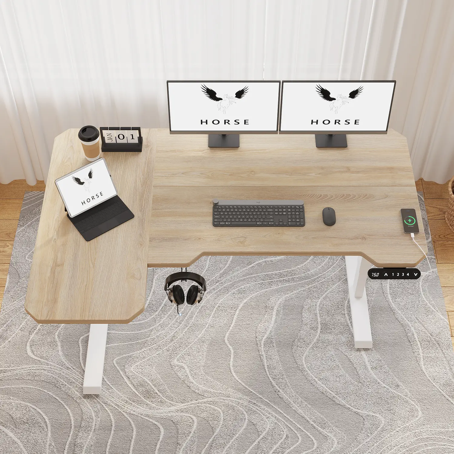 59-inch Suhapup L Shape Electric Height Adjustable Standing Desk Ergonomic Home Office/Gaming/Computer Table Adjustable Height