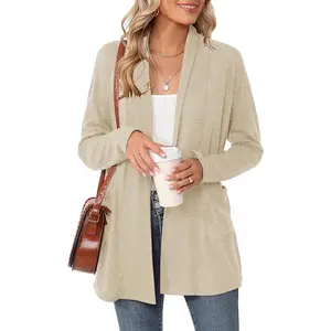 Women's Long Sleeve Open Front Cardigan Casual Loose Lightweight Cardigans with Pockets