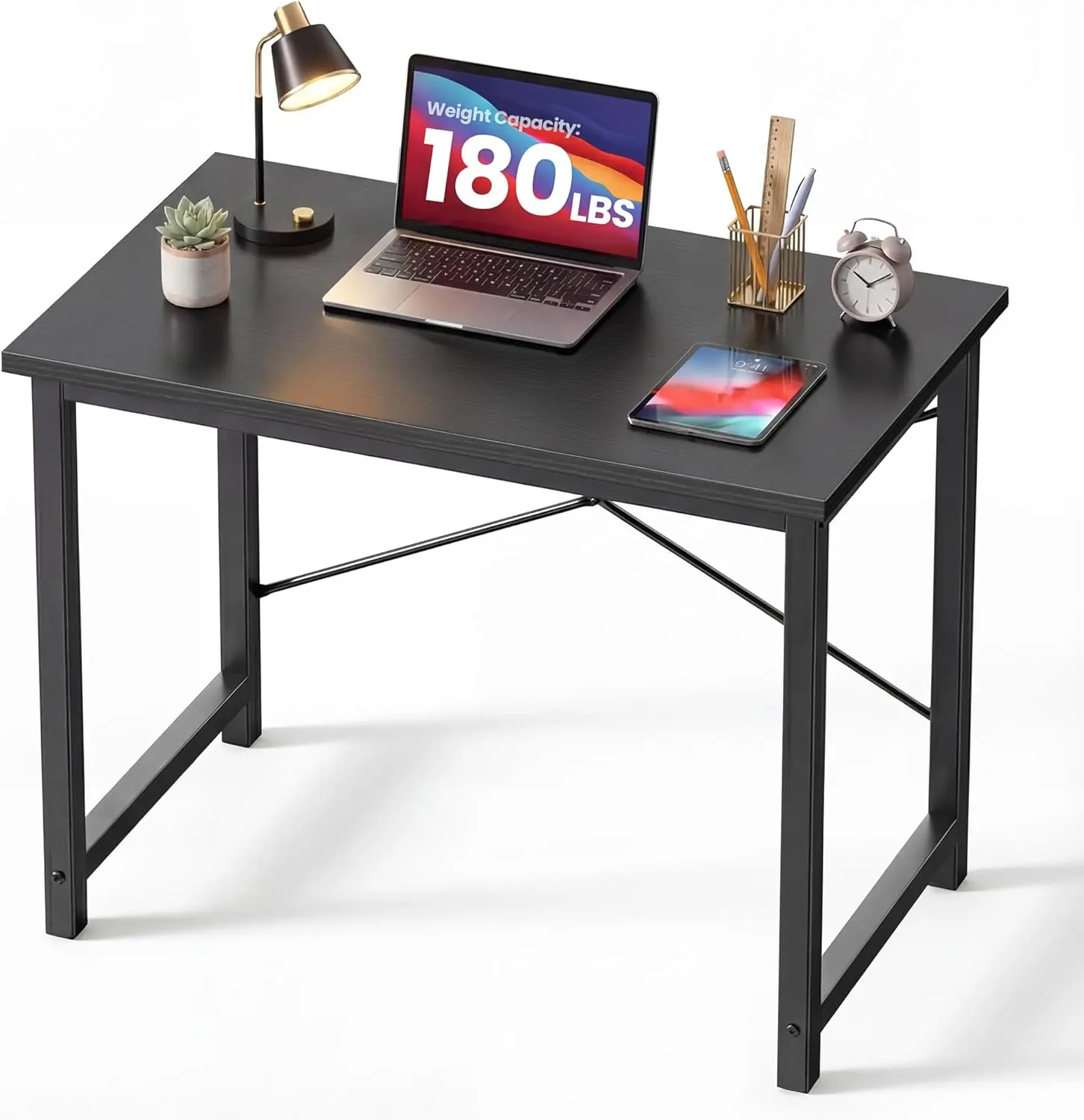 32-Inch Space-Saving Compact Computer Desk - Modern Gaming Desk with Reinforced Durable Metal Frame, Assembly Required, Easy Setup & Daily Use Home Office Study Workstation, Black Simple Style