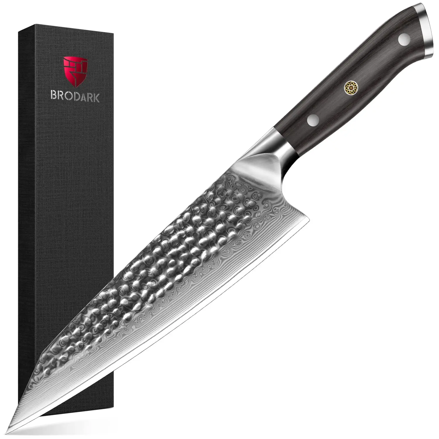 BRODARK Japanese Chef Knife,8 Inch Professional Damascus Chef Knife with Ebony Wood Handle, Ergonomic Grip, Japanese VG-10 Steel Core, Ideal for Home & Professional Kitchens, Perfect Holiday Gift