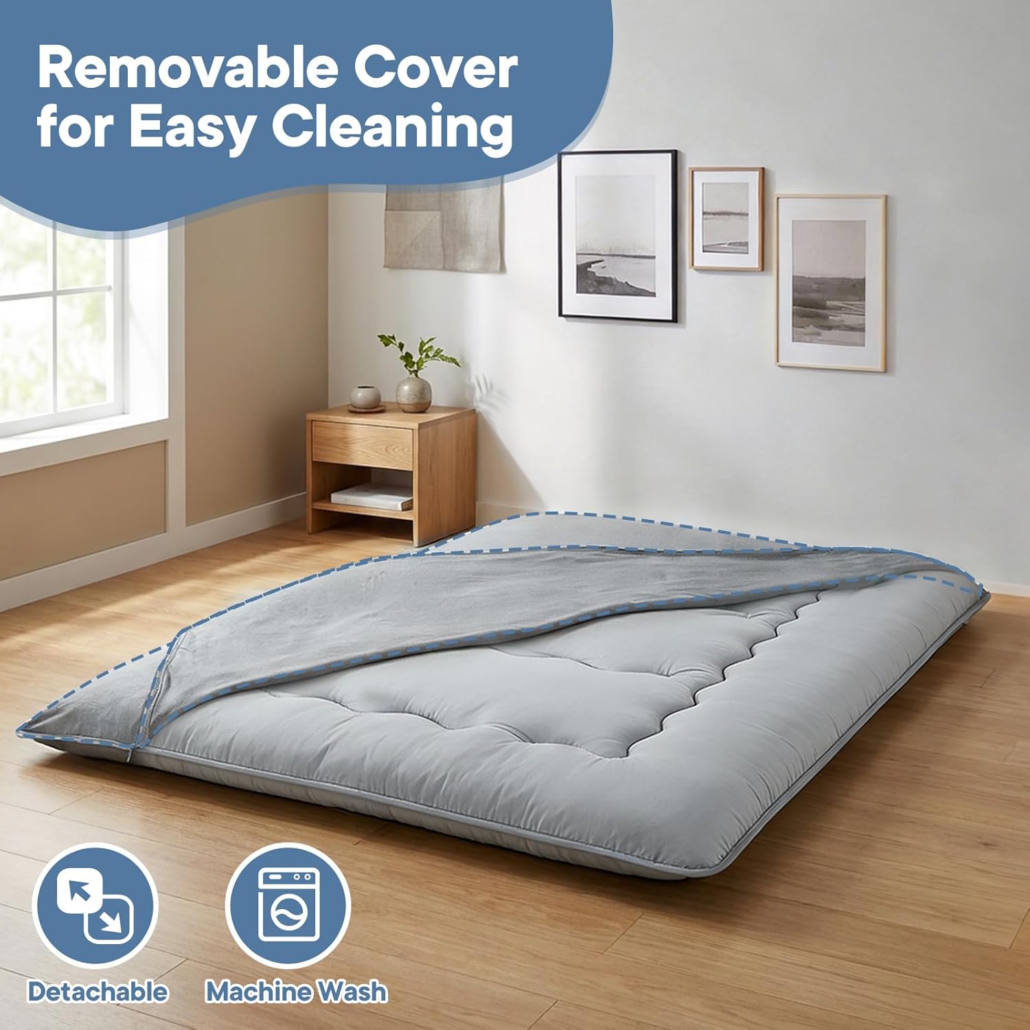 3 Inch Twin Futon Floor Mattress, Foldable Japanese Tatami Bed with Washable Cover, Roll Up Portable Guest Bed (Twin/Full/Queen, Black/Grey) #FloorMattress 3 Inch Twin Futon Floor Mattress, Foldable Japanese Tatami Bed with Washable Cover, Roll Up Portable Guest Bed (Twin/Full/Queen, Black/Grey) #FloorMattress