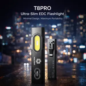 Mulight EDC T8 PRO Ultra-Slim EDC Flashlight, 1000 Lumens,32H Runtime， Dual Main & Side Light, Red Strobe, 395nm UV Light, USB-C Rechargeable, Pocket Clip, Aluminum Alloy