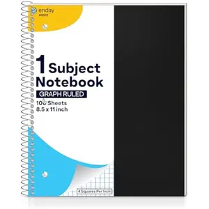 Enday Graph Paper Notebook 8.5 x 11 with Plastic Cover, 1 Black Grid Notebook, Graph paper spiral notebook, Graph notebook, 4 Squares per inch Grid paper notebook, White Paper Quad Ruled Spiral