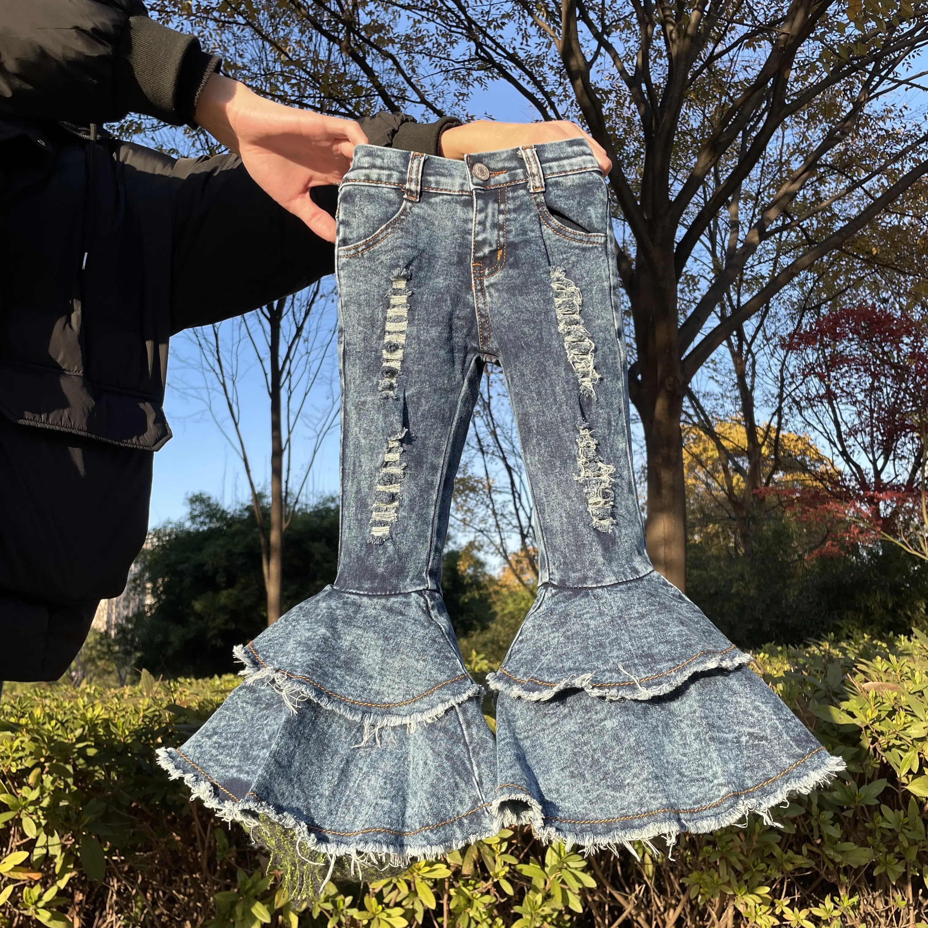 Girl Bell Bottom Jeans blue ruffles girl denim pant toddler jeans party wear