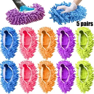 Reusable Microfiber Mop Slippers for Women, Dustproof Washable Floor Cleaning Shoes, 5 Pairs for Home Office Bathroom Kitchen Set