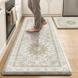 Tyrot 2 Piece Anti Fatigue Kitchen Mat Set, Waterproof Non Slip Cushioned PVC Floor Mats, Comfort Standing Rug for Sink Laundry 17.3"x47"+17.3"x28"