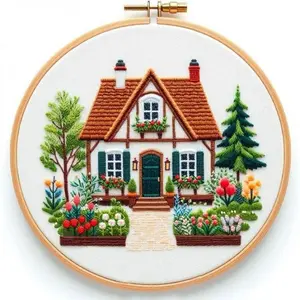 Beginner Embroidery Kit, House, Potted Plant, Floral Patterns, Elegant Cross Stitch Set, DIY Embroidery for Enthusiasts