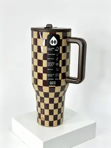 HydroJug 40oz Checkered Tumbler with Handle & Straw Autumn Checkers Design Triple-Wall Insulation Leakproof Straw Stainless Steel Cupholder Friendly Mug Drinkware Flasks Bottles Bottled Portable Insulated