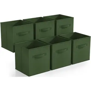 Foldable Storage Cubes - 6 Fabric Baskets for Organizing Pantry, Shelf, Toy Box, Cubby, Closet - 11 Inch Collapsible Organizers and Storage Bins (Dark Green 6 Pack)
