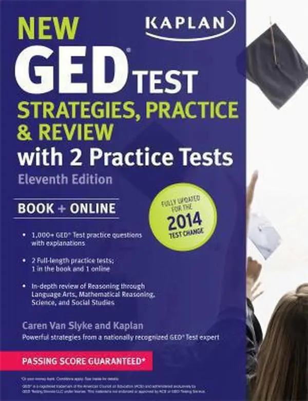 USED Book - New GED® Test Strategies, Practice, and Review with 2 Practice Tests: Book + Online â€ Fully Updated for the 2014 GED (Kaplan Test Prep) by Caren Van Slyke (Paperback) - english