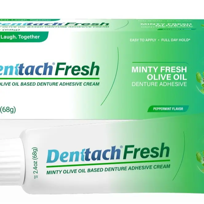 Denttach Fresh Olive OIl Based Denture Adhesive with a Strong Mint Flavor for Daily Use