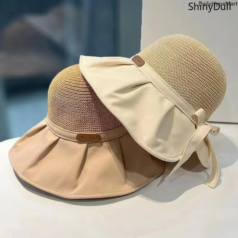 Women's Stylish Wide Brim Beach Hat with Bow, Foldable Polyester Headwear with UV Protection for Travel, Small Face-Displaying Design, Stylish Headwear, Sunscreen Hat, Bucket Hat