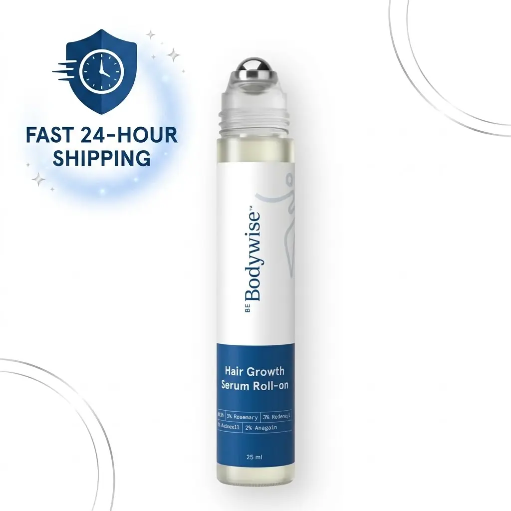 Be Bodywise Hair Growth Serum Roll-on - 3% Rosemary & Redensyl Hair Thickening Treatment  24-HR FAST SHIP