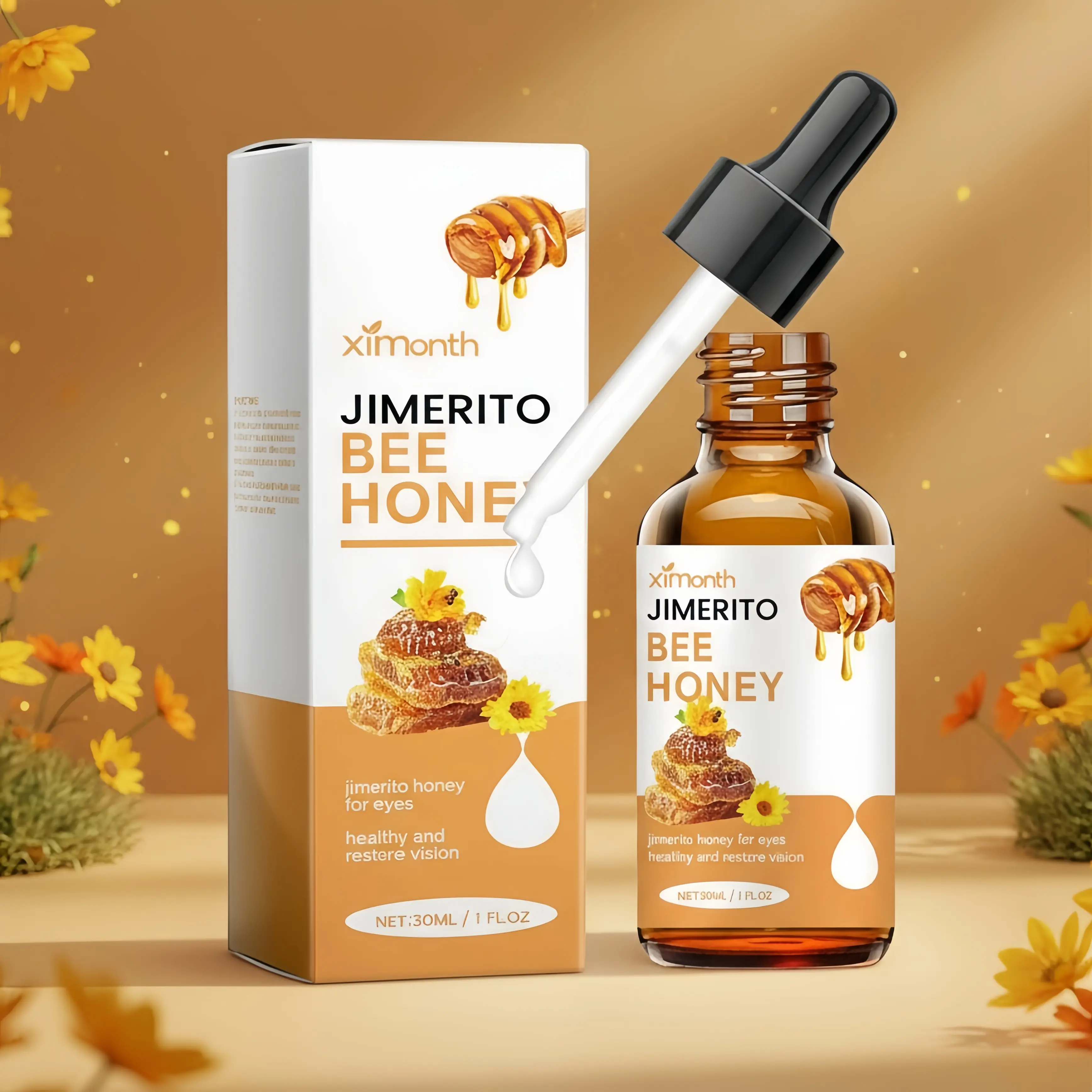 Jimerito Honey Extract Eye Drops - Alcohol-Free Moist Eye Treatments, Daily Hydrating Moisturizer, 7-Day Fast-Acting Cleansing & Soothing Solution for Adults (All Skin Types), Alcohol-Free Eye Treatments