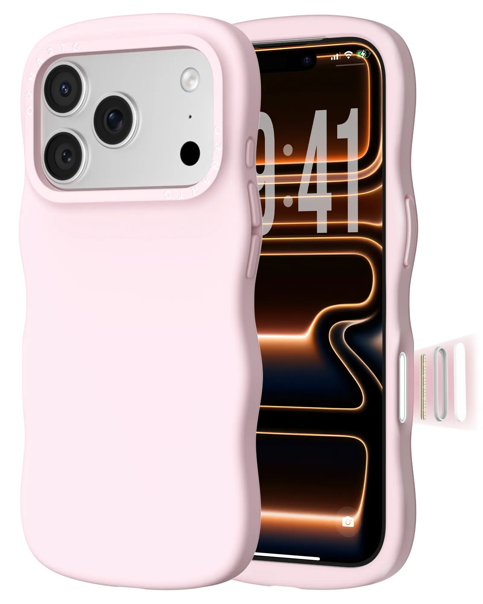 Pink Ornarto Liquid Silicone Case ORNARTO IPhone 17 16 Series Cute Curly  Wave Edge Camera Control