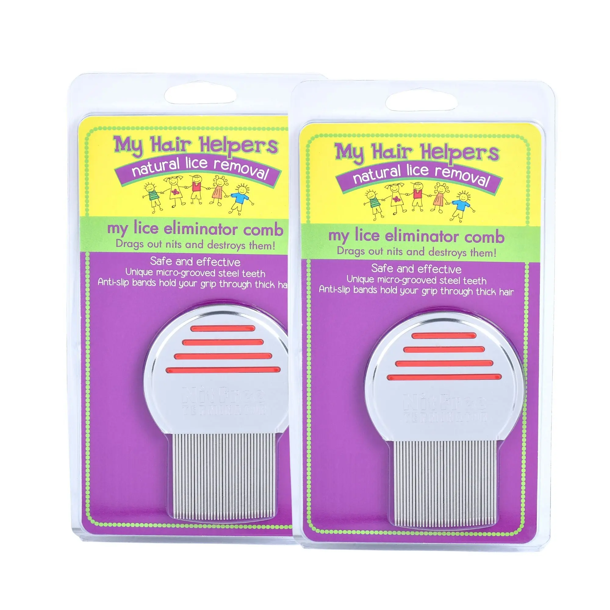 My Hair Helpers Lice Eliminator Comb 2-Pack - Works on Nits & Super Lice - Lice Removal for 2-3 Children
