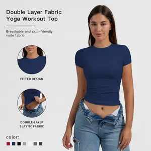 MFVIM Women's Fitness Short Sleeve Sports Shirt Yoga Gym Sports Breathable T-Shirt Athletic Style Fitted Design basic Double Layer Fabric Everyday Activewear