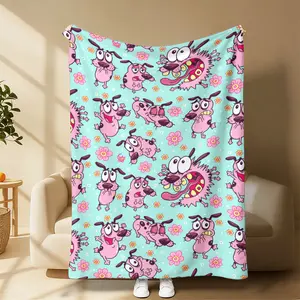 Cowardly Dog - Courage Pink Cartoon Blanket Soft Funny Throw Blanket Cozy Lightweight Plush Portable Cover Blanket For Sofa,Warm Gift For Birthday Suitable for all four seasons cozy flannel blanket