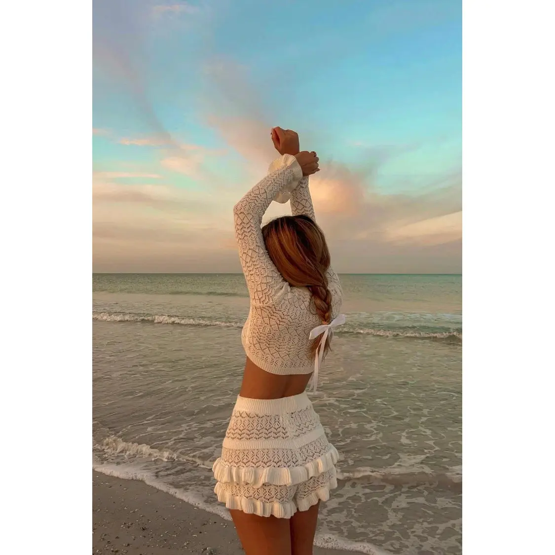 Lorri White Knit Ruffle Shorts