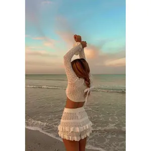 Lorri White Knit Ruffle Shorts