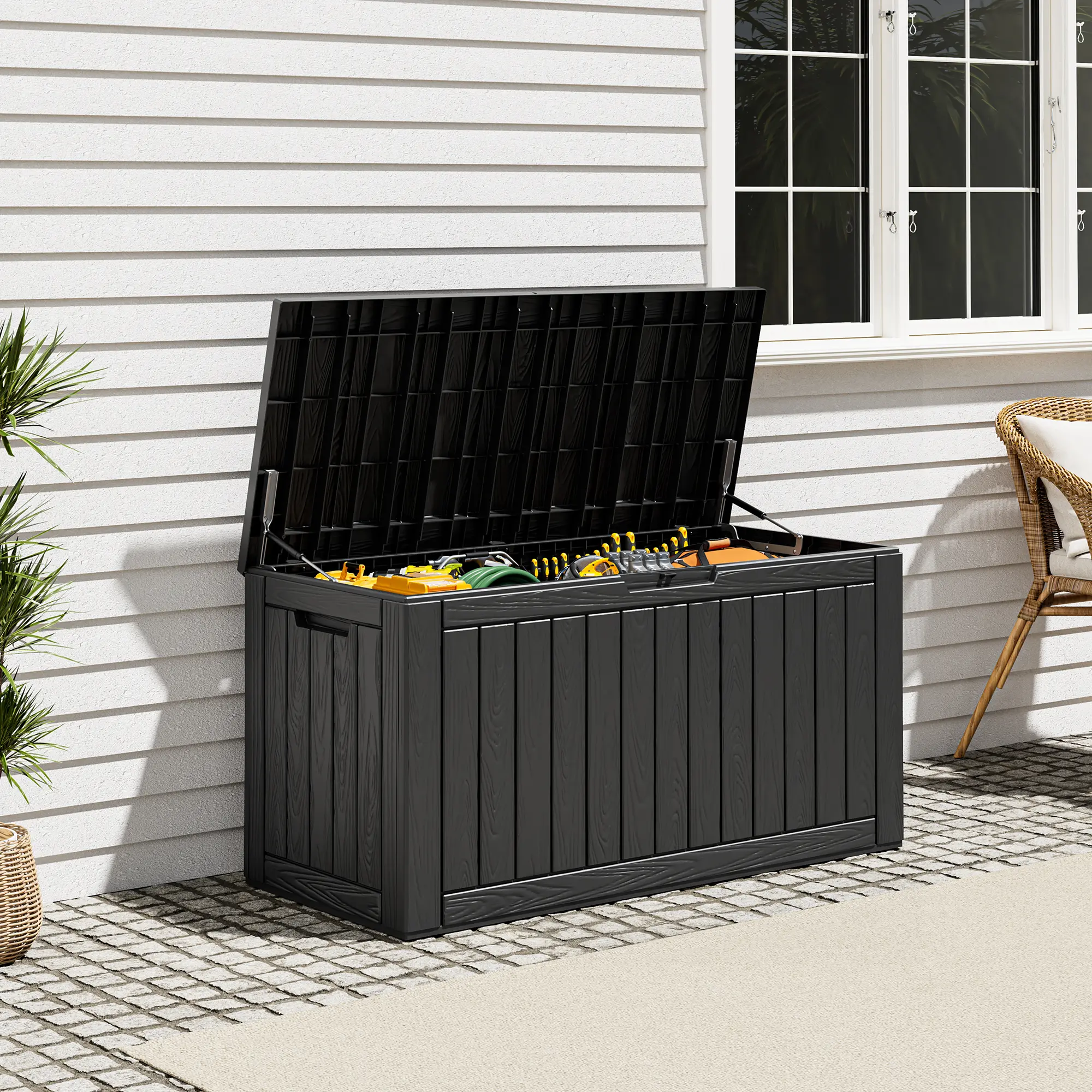 100 Gallon Outdoor Versatile Storage Deck Box, Lockable Lid & Multi-Use Outdoor Storage Bench,Summervibes