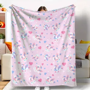 Pink Bunny Flannel Blanket with Heart and Star Pattern， Ultra Soft Cozy Warm Lightweight Throw， Perfect for Sofa Bedroom Living Room Office Gift Decor tiktokshopspringglowup