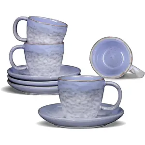 3oz Italian Espresso Cups set of 4,  Ceramic Double Espresso Coffee Cups with Saucers, Small Demitasse Coffee Mug Set for Espresso Machine