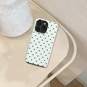 White Black Polka Dot Dual Layer Hard Case for iPhone 11 12 13 14 15 16 17 Series, Shockproof Protective Slim Cover, Cute Fashion Dot Pattern Phone Shell