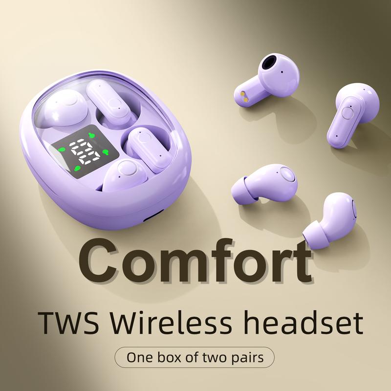 4-in-1 wireless earphones with LED display, stereo sound system, long battery life, transparent shell, couple's game gift, electronic earphones Earbud Wireless In-Ear Bluetooth Earphones