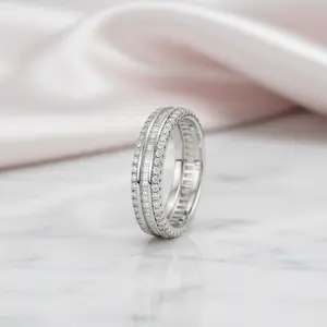 Emerald Cut Diamond Option Three-Layer Wedding Band