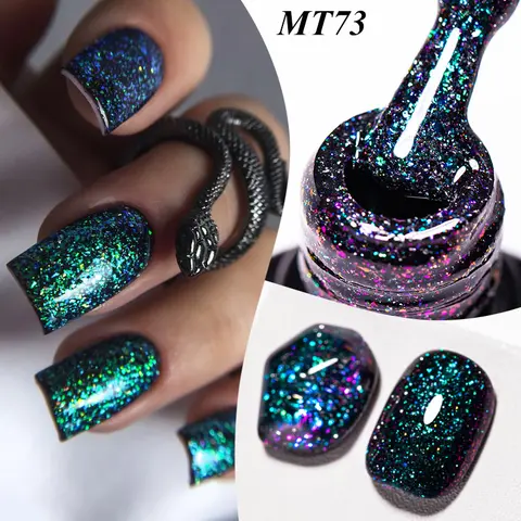 MTSSII 7ml Starry Sky Reflective Glitter Gel Nail Polish, Cosmic Galaxy Nails, Iridescent Nail Polish, Dark Color Flashy Effect Beoken Diamond Gel Polish, Soak Off UV/LED Long Lasting Manicure Gel For Halloween Festival Gift