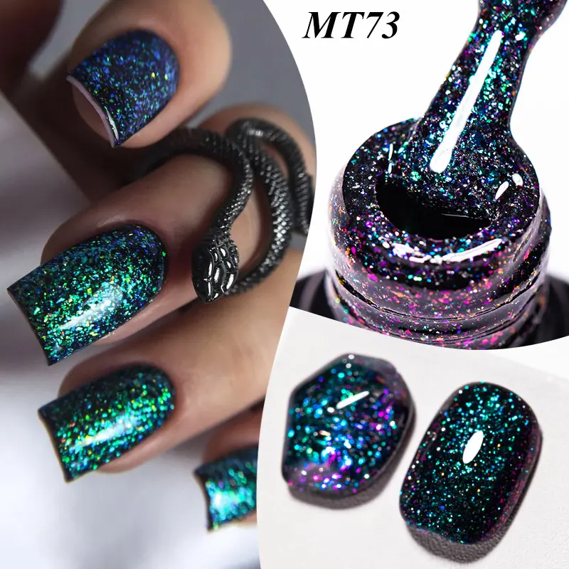 MTSSII 7ml Starry Sky Reflective Glitter Gel Nail Polish, Iridescent Nail Polish, High Quality Polish, Indie Nail Polish, Dark Color Flashy Effect Beoken Diamond Gel Polish, Soak Off UV/LED Nail Art Long Lasting Manicure Gel For Halloween Festival Gift