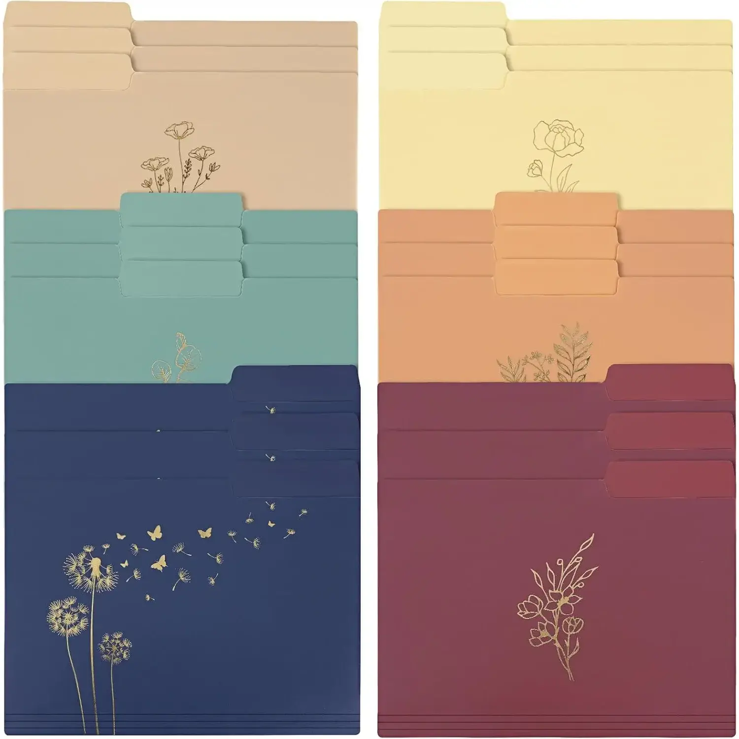 18 Pack Decorative File Folders Plastic Floral Colored Folders with Gold Foil Vintage 8.6 x 11.6 Inch 1/3 Cut Tab Letter Size for Office School Home