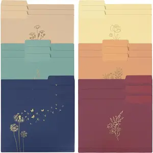 18 Pack Decorative File Folders Plastic Floral Colored Folders with Gold Foil Vintage 8.6 x 11.6 Inch 1/3 Cut Tab Letter Size for Office School Home