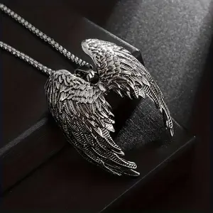 Vintage Silvery Angel Wings Pendant Necklace - Unique Gift for Him or Her