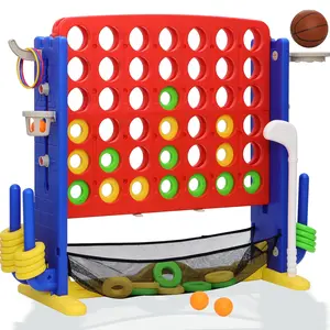 Giant 4 in A Row Game, Height Adjust Jumbo Yard Game Set for Kids & Adults with Mesh Catching Bag, Golf, Basketball Hoop & Ring Toss, 4-to-Score Connect Games for Indoor/ Outdoor Fun