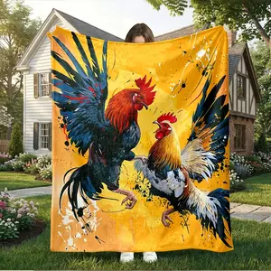1pc Wild Rooster Fighting Pattern Flannel Blanket, Extremely Soft and Skin-Friendly, Lightweight Comfortable Warm Multipurpose Air-Conditioning Throw for Living Room Sofa Bedroom Bed Office Picnic Car