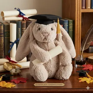 Viral Jellycat Graduation Bunny Plush with Blue Dust Bag | Luxury Cute Class of 2026 Bear Rabbit Plushie Aesthetic Room Decor