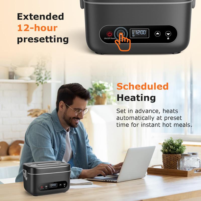 1.2L Leak-proof and BPA-free Cordless Electric Lunch Box, 20000mAh Rechargeable Portable Food Warmer with 5-sided Heating, Auto Temp Control
