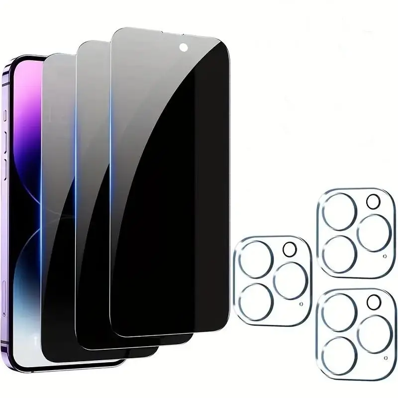 Shockproof Phone Lens Glass Film, 6 Counts/set Summer Tempered Glass Screen Protector with 3 Glasses & 3 Lens Glasses Film, Screen Protector, Multi-la