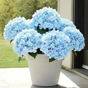 6 Bundles Hydrangea Artificial Flowers for Outdoors and Indoor, Bulk 30 Heads, UV Resistant Faux Hydrangea Flowers for Garden, Porch, Yard, Window Box & Outdoor Wedding Decoration (Blue)