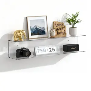 Transparent Acrylic Floating Wall Shelf, Storage Rack for Bedroom Bathroom Living Room, Perfect for Plants Picture Frames Cosmetics Cameras Collectibles Home Decor