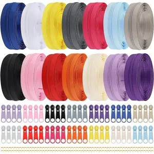 42 Yards 14 count Coil Zippers Assorted Nylon Zipper with 56 Sliders, 14 Color for DIY Tailor Sewing Crafts