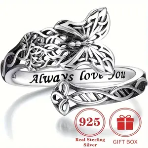 1pc Life Tree Butterfly Spoon Ring Adjustable 925 Silver Retro Thumb Ring Retro Jewelry For Women