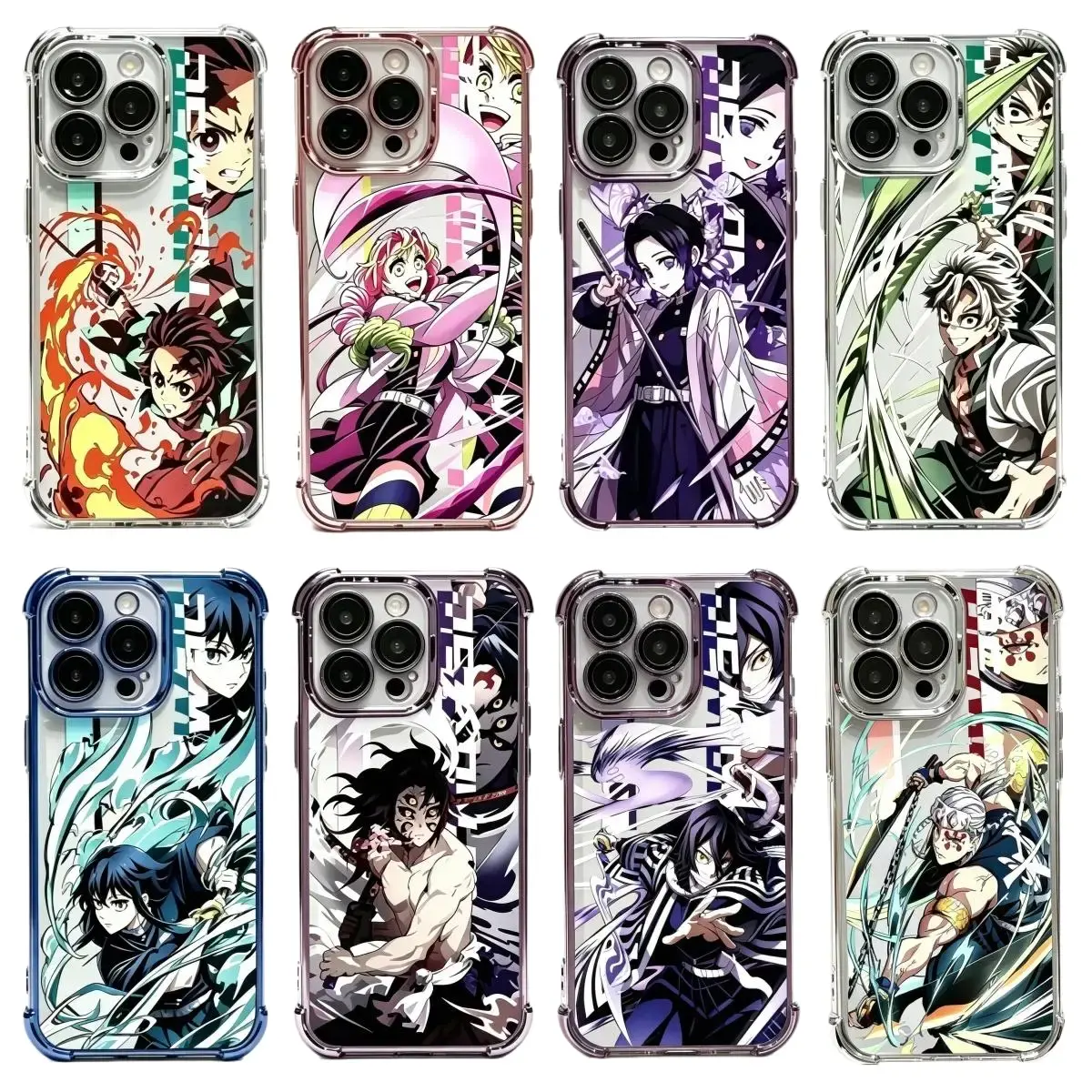 Anime Demon Slayer Plating Case  for iPhone 17, 16, 15, 14, 13, 12, 11 Pro Air Plus ProMax and Samsung S26-S22 Plus shock-absorbing phone cases, fashionable gift. demonslayer edge pad