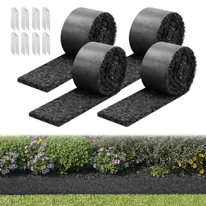 VEVOR Rubber Mulch Mat Roll, 4 Rolls 120 x 4.5 in, Recycled Rubber Permanent Mulch Edging Border, Natural-Looking Flower Barrier with Stakes, 0.5 in Thick Cuttable Garden Edgings for Landscaping