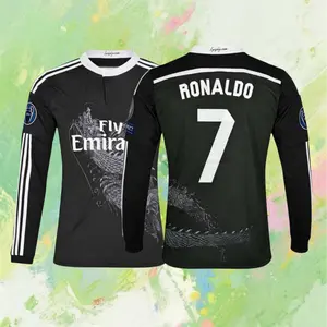 7# Ronaldo 14 15 3rd Away Blac Soccer Jersey CR7 Fans Version Long Sleeve Jersey