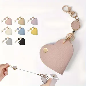 Cute Heart-Shaped Retractable Keychain with PU Leather Strap & Golden-Tone Alloy Clip - /Golden Key Ring, Motorcycle//Phone Key Holder - Durable Valentine's Day Gift Accessory
