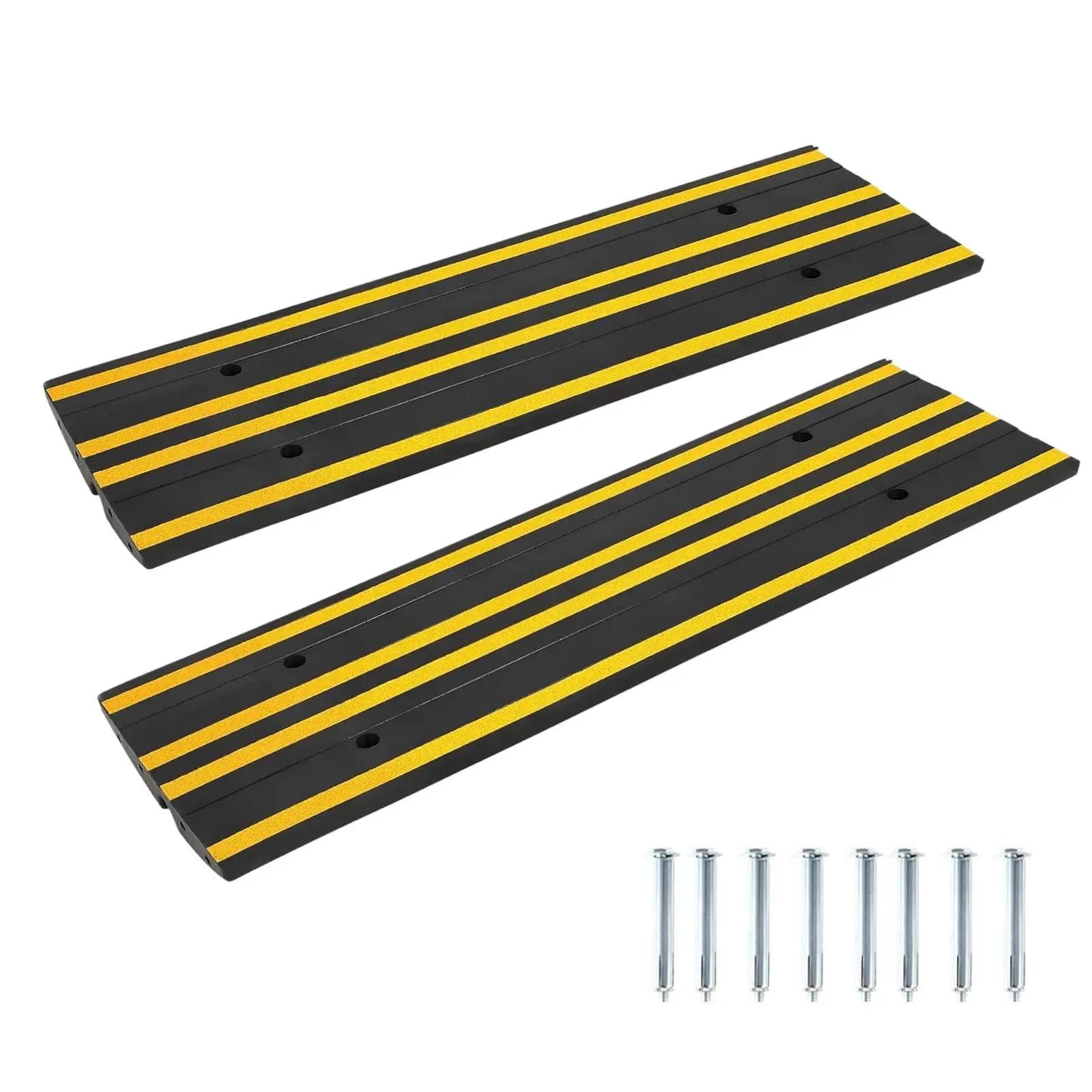 GAOMON 48 in Car Driveway Rubber Curb Ramp 2-Pack, 33000 LBS Heavy-Duty Low-Profile Slope Ramps with Reflective Safety Strips, Pre-Drilled Mount for Vehicles, Wheelchairs